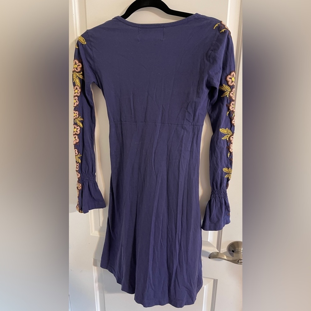 Johnny Was Blue Embroidered Empire Waist Dress Floral Boho Gypsy Festival XS - Picture 7 of 10